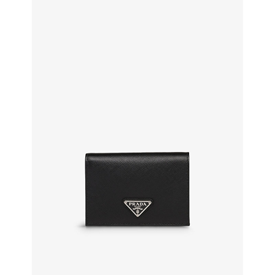Prada Womens Black Logo-plaque Small Leather Wallet
