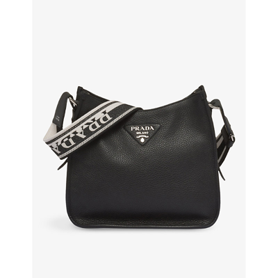 Prada Grained Leather Hobo Bag In Black