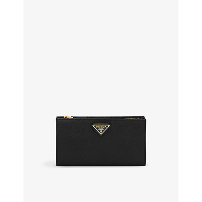 Prada Womens  Logo-plaque Large Leather Wallet In Black