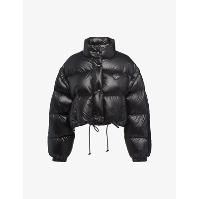 PRADA WOMENS BLACK RE-NYLON CROPPED RECYCLED-NYLON REGULAR-FIT JACKET