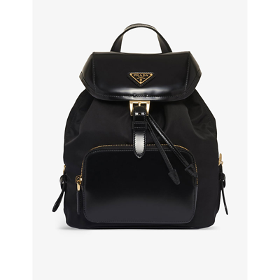 Prada Womens Black Re-nylon Medium Brand-plaque Recycled-polyamide And Brushed Leather Backpack