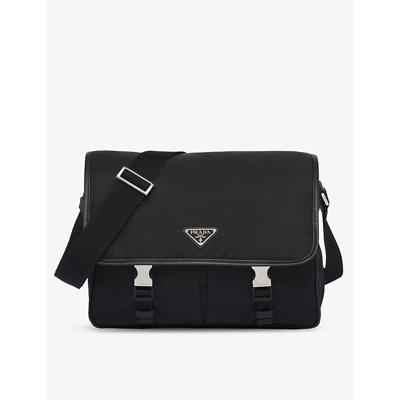 PRADA MENS BLACK RE-NYLON LEATHER AND NYLON SHOULDER BAG