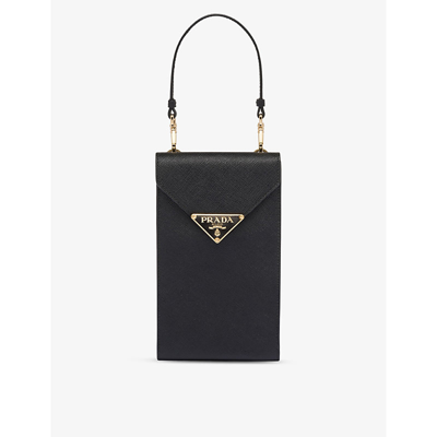Prada Black Brand-plaque Mini Saffiano-leather Tote Bag