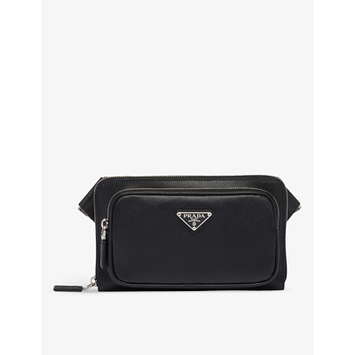 Prada Logo Plaque Zipped Crossbody Bag In Black