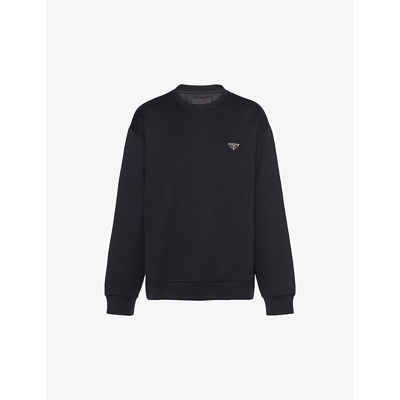 Prada Mens Black Brand-plaque Boxy-fit Cotton-jersey Sweatshirt