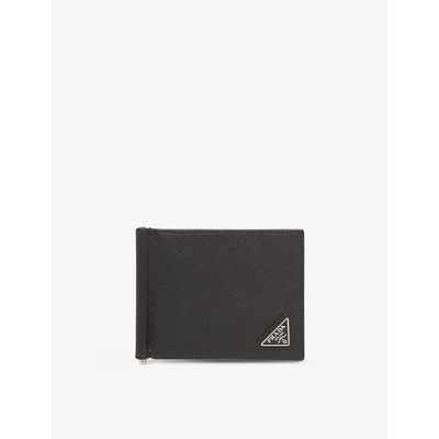Prada Mens Black Logo-plaque Leather Wallet