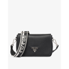 Prada Womens Black Logo-plaque Grained-leather Shoulder Bag