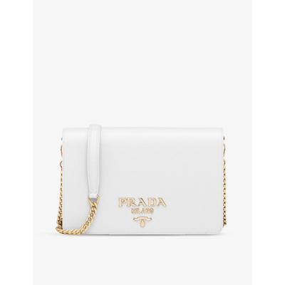 Prada White Brand-plaque Mini Saffiano-leather Cross-body Bag