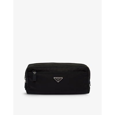 Prada Black Re-nylon Leather And Recycled-nylon Pouch
