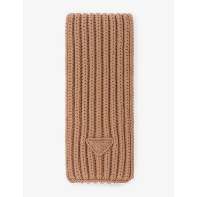 Prada Mens Brown Ribbed-knit Cashmere Scarf