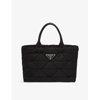 Prada Small Re-nylon Logo Plaque Top Handle Bag In Black