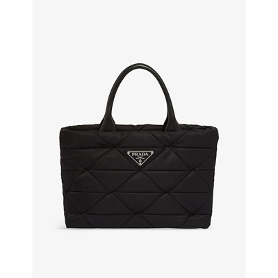 Prada Womens Black Re-nylon Quilted Recycled-polyamide And Leather Tote Bag