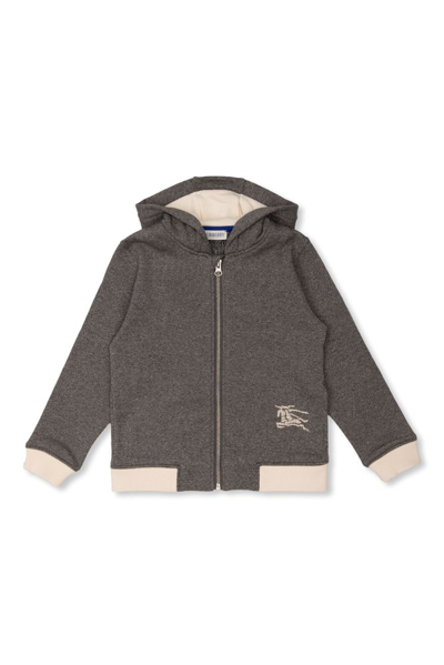 Burberry Kids Logo Embroidered Zipped Hoodie In Grey