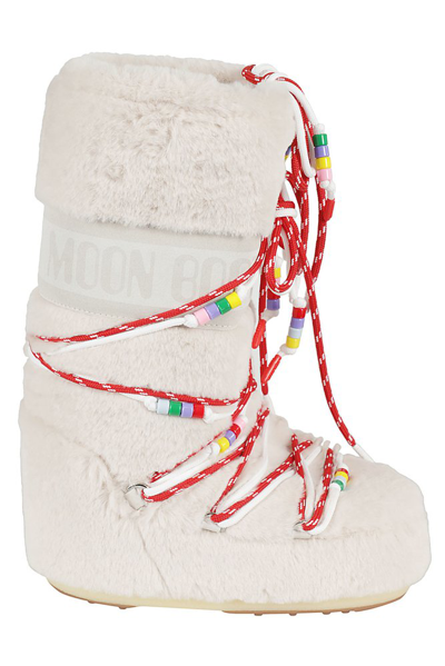 Moon Boot Icon Logo Printed Beads Boots In White