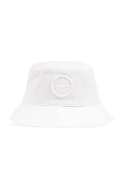 Stone Island Junior Logo Embroidered Bucket Hat In White