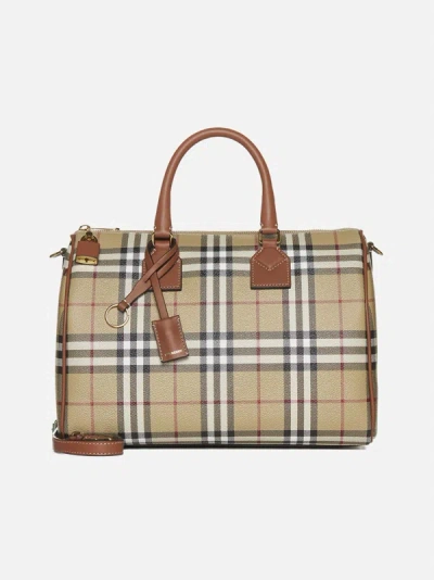 Burberry Vintage Check Pattern Medium Bowling Bag In Vintage Check,briar Brown