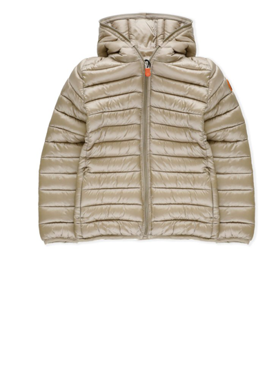Save The Duck Kids' Logo-patch Quilted Hooded Jacket In Beige