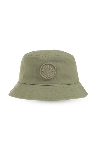 Stone Island Junior Logo Embroidered Bucket Hat In Green