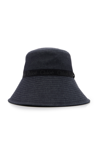 Chloé Woody Embellished Grosgrain-trimmed Denim Bucket Hat In Blue