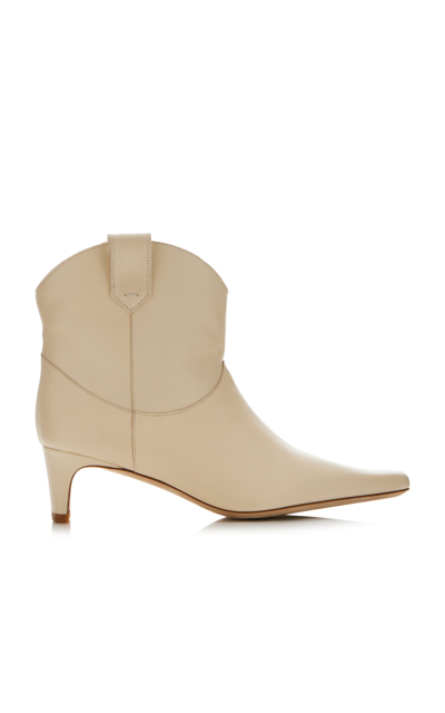 Staud Wally Western Leather Ankle Boots In Ivory