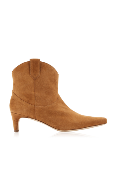 Staud Wally Western Suede Ankle Boots In Tan