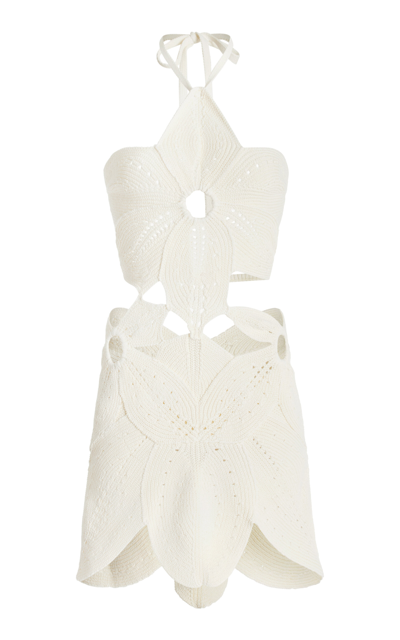 Cult Gaia Floreana Cotton Crochet Halter Mini Dress In Off-white