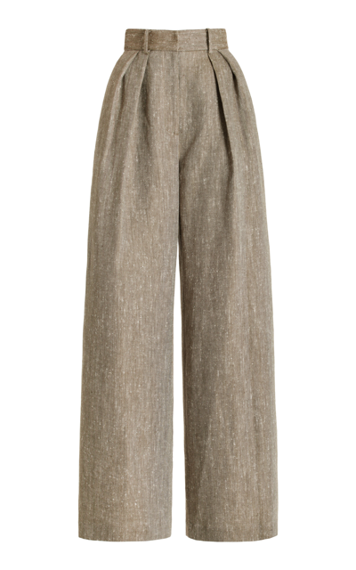 Brandon Maxwell Herringbone Linen-silk Wide-leg Pants In Grey