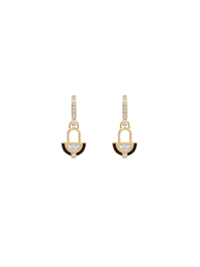 State Property 18k Yellow Gold Diamond; Enamel Earrings In Black