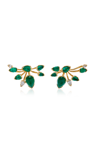 Fernando Jorge Calyx 18k Yellow Gold Emerald; Diamond Earrings In Green