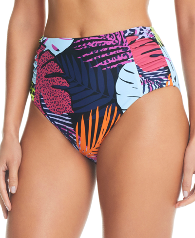 Bar Iii Women's Palm Prowl Side-ruched Bikini Bottom, Created For Macy's In Multi