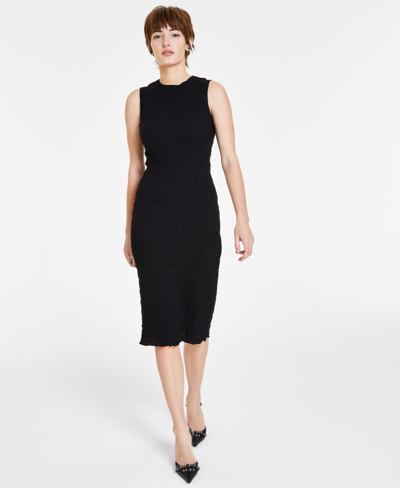 Bar Iii Women's Textured Crewneck Sleeveless Midi Dress, Created For Macy's In Deep Black