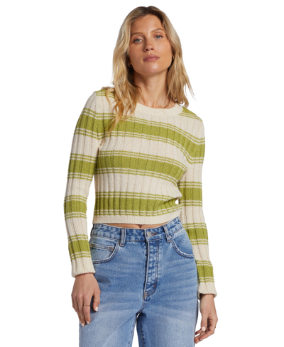 Billabong Juniors' Clare Striped Cropped Sweater In Palm Green