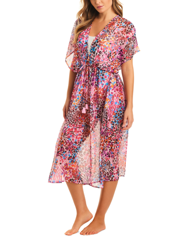 Jessica Simpson Women's Abstract-print Cover-up Dress In Pink Multi