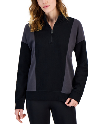 Id Ideology Women's Colorblocked Quarter-zip Sweatshirt, Created For Macy's In Deep Black