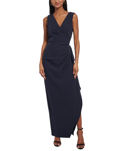 Vince Camuto Women's Gathered Side-slit V-neck Gown In Navy