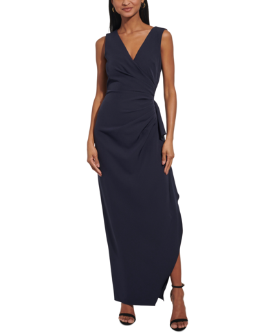Vince Camuto Women's Gathered Side-slit V-neck Gown In Navy | ModeSens