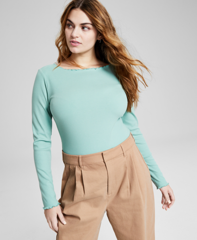 And Now This Women's Boat-neck Double-layered Long-sleeve Bodysuit, Created For Macy's In Green Pond