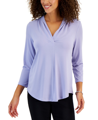 Jm Collection Women's 3/4 Sleeve V-neck Pleat Top, Created For Macy's In Light Lavender