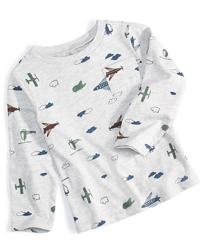 First Impressions Babies' Toddler Boys Airplane Shirt, Created For Macy's In Slate Heather