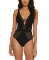 BECCA WOMEN'S CROCHET PLUNGING ONE-PIECE KEYHOLE SWIMSUIT