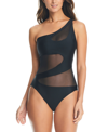 BAR III WOMEN'S ONE-SHOULDER MESH CUTOUT SWIMSUIT, CREATED FOR MACY'S