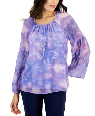 Jm Collection Women's New Year Tie-dyed Necklace Top, Created For Macy's In Light Lavendar Combo