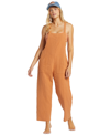Billabong Pacific Time Cotton Gauze Jumpsuit In Toffee