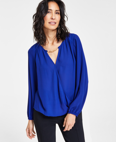 Inc International Concepts Women's Hardware-trim Surplice Blouse, Created For Macy's In Sapphire Crush