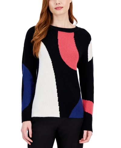 T Tahari Women's Colorblocked Crewneck Sweater In Black  White Star