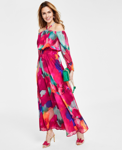 Inc International Concepts Petite Printed Long-sleeve Maxi Dress, Created For Macy's In Demi Dye