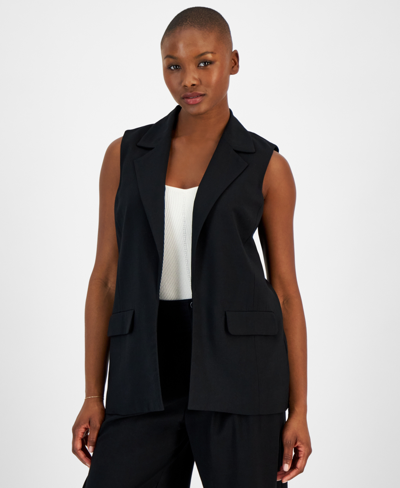 Bar Iii Petite Open-front Long Vest, Created For Macy's In Deep Black