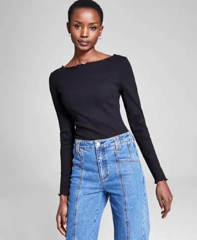 And Now This Women's Boat-neck Double-layered Long-sleeve Bodysuit, Created For Macy's In Black