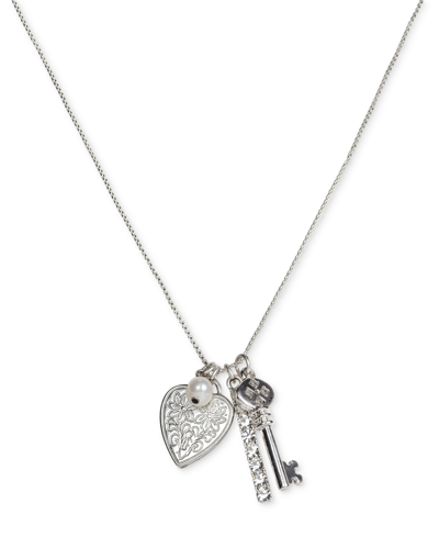 Patricia Nash Gold-tone Pave & Freshwater Pearl Multi-charm 24" Adjustable Pendant Necklace In Antique Silver