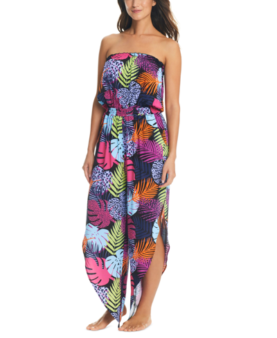Bar Iii Women's Palm Prowl Strapless Jumpsuit Cover-up, Created For Macy's In Multi